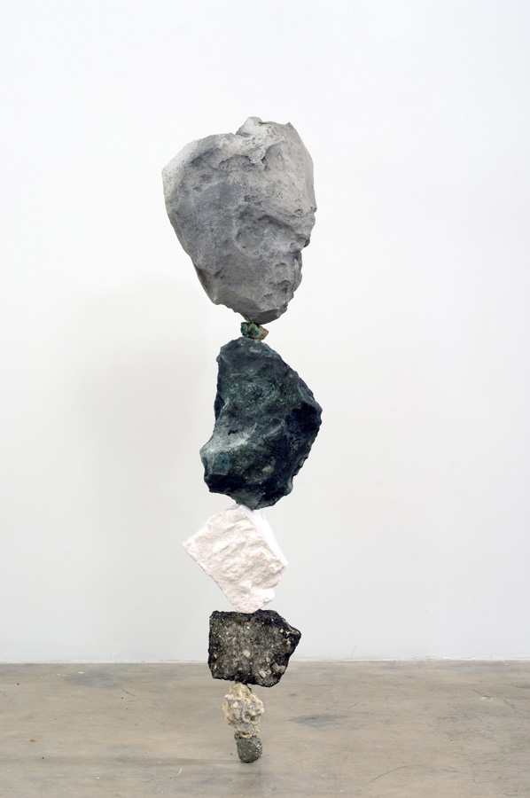 Untitled (Strata Fiction A) Sculpture by Martin Oppel. Pyrite, Oolite (Miami Limestone), Asphalt, Eps Foam, Plaster, Mica, Acrylic Paint, Malachite, Cement. 10 1/2 x 50 x 8 inches.