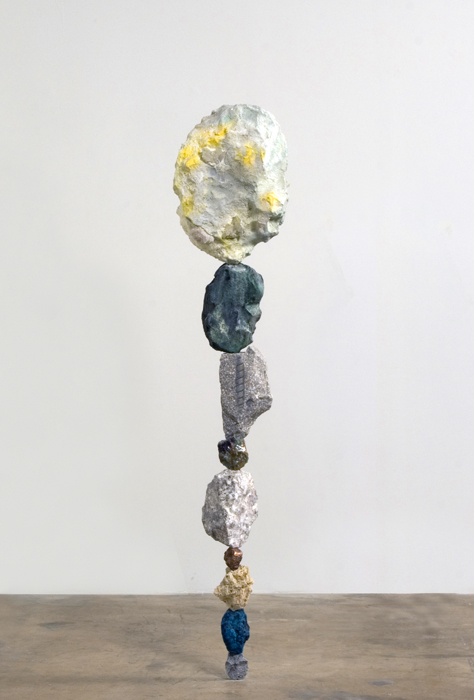 Untitled (Strata Fiction C) Sculpture by Martin Oppel. Eps foam, Plaster, Acrylic, Architectural Foam, Copper, Prasiolite, Cement, Quartz Clusters, Mica. 13 x 65 x 7 inches.